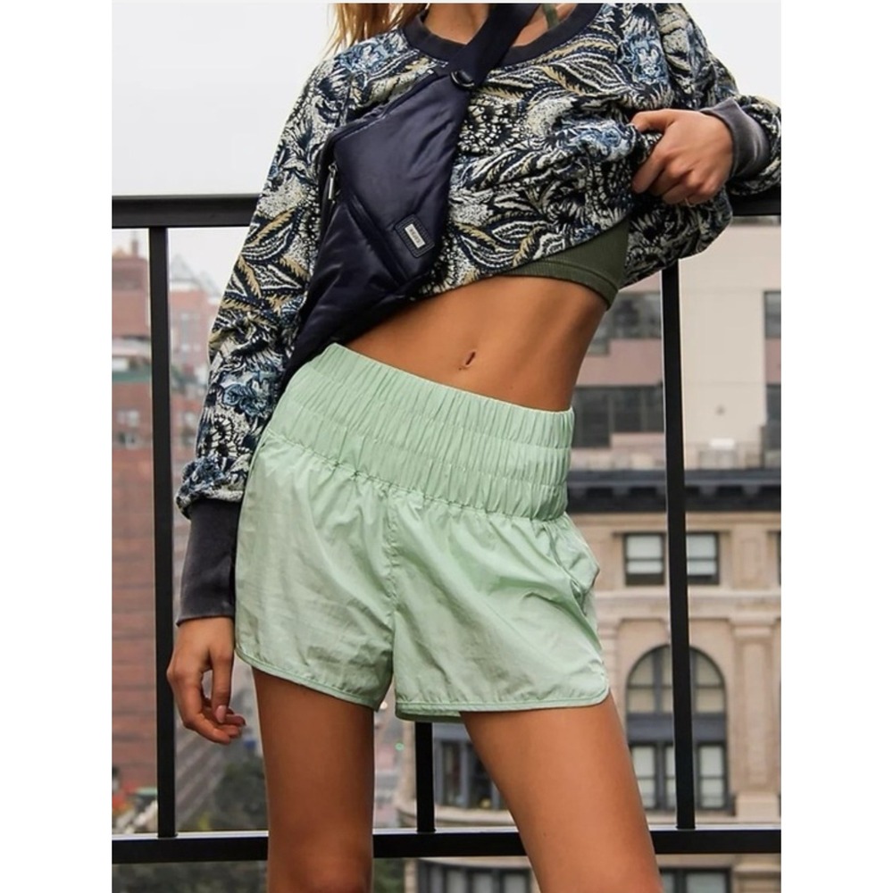 FP Movement The Way Home Shorts Light Green High Rise Smocked Waist Small‎